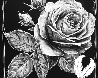 rose png file for slate laser engraving, glowforge file, lightburn png, slate coaster drawing, for cnc router, illusion laser png