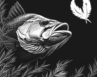 largemouth bass png file for slate laser engraving, glowforge file, lightburn png, slate coaster drawing, for cnc router, illusion laser png