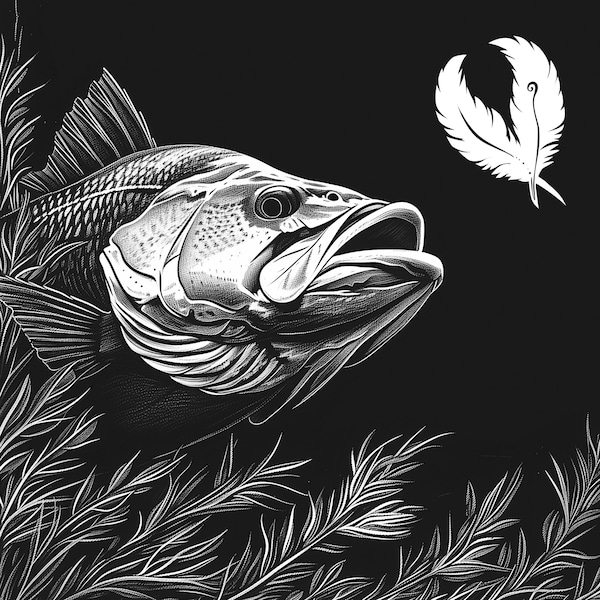 largemouth bass png file for slate laser engraving, glowforge file, lightburn png, slate coaster drawing, for cnc router, illusion laser png