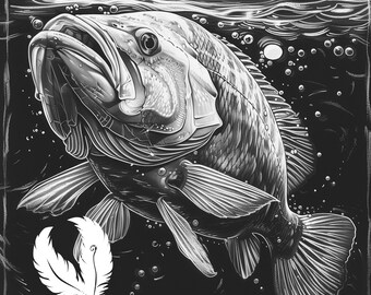 largemouth bass png file for slate laser engraving, glowforge file, lightburn png, slate coaster drawing, for cnc router, fishing laser png