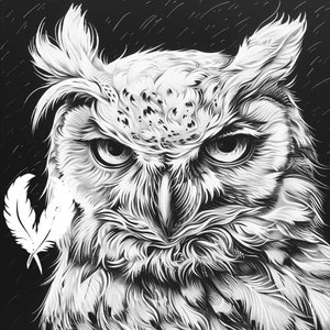 grumpy owl png file for slate laser engraving, glowforge file, lightburn png, slate coaster drawing, for cnc router, owl laser png