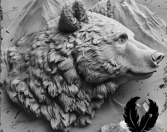 3d bear png file for laser engraving, glowforge file, lightburn png, slate coaster drawing, for cnc router, 3d illusion bear laser png