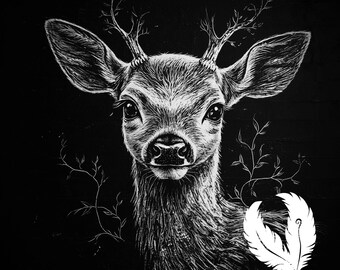 botanical deer png file for slate laser engraving, glowforge file, lightburn png, slate coaster drawing, for cnc router, illusion laser png