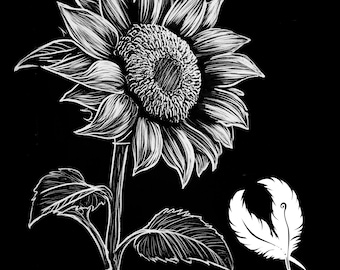 sunflower png file for slate laser engraving, glowforge file, lightburn png, slate coaster drawing, for cnc router, flower laser png