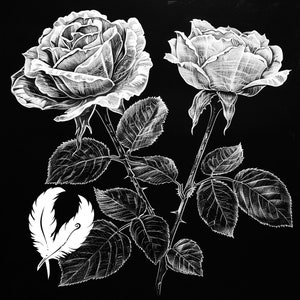 two roses png file for slate laser engraving, glowforge file, lightburn png, slate coaster drawing, for cnc router, illusion laser png
