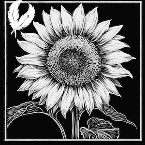 sunflower png file for slate laser engraving, glowforge file, lightburn png, slate coaster drawing, for cnc router, flower laser png