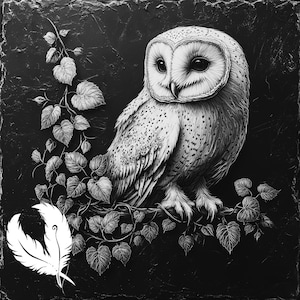 owl png file for slate laser engraving, glowforge file, lightburn png, slate coaster drawing, for cnc router, owl laser png