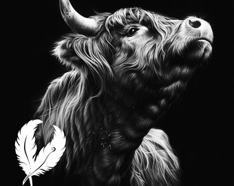 highland cow png file for slate laser engraving, glowforge file, lightburn png, slate coaster drawing, for cnc router, cow laser png