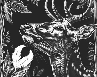deer png file for slate laser engraving, glowforge file, lightburn png, slate coaster drawing, for cnc router, animal laser png