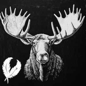 moose png file for slate laser engraving, glowforge file, lightburn png, slate coaster drawing, for cnc router, illusion laser png