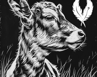cow in field png file for slate laser engraving, glowforge file, lightburn png, slate coaster drawing, for cnc router, illusion laser png