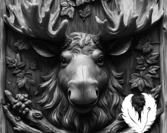 moose png file for laser engraving, alaskan glowforge file, lightburn png, 3d style laser drawing, for cnc router, moose illusion laser png