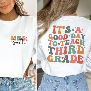 Camisa personalizada para maestros de tercer grado, camisa retro para maestros de tercer grado para el primer día de clases, camiseta del equipo de maestros a juego, linda camiseta de tercer grado