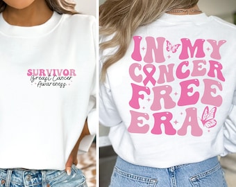 Camisa de concientización sobre el cáncer de mama, sudadera en mi era libre de cáncer, regalo para sobrevivientes de cáncer, camisa de apoyo al cáncer, camisa de luchador contra el cáncer para mujeres