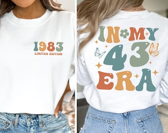 Camiseta de 43.º cumpleaños, sudadera "In My 43 Era", camiseta de 43.º cumpleaños, regalo de 43.º cumpleaños para ella, camiseta divertida de cumpleaños, camiseta "Desde 1983"