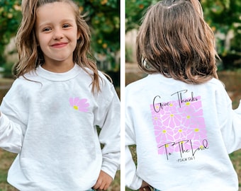 Psalm 136:1 Kids Sweatshirt, Bible Verse Kids Crewneck, Christian Floral Shirt