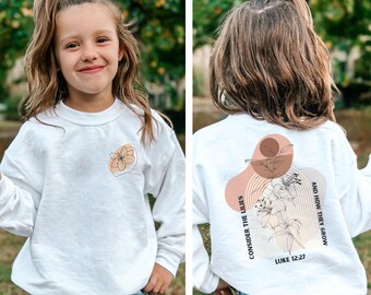 Sudadera infantil Lucas 12:27, Sudadera floral Fe para niñas