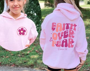 Sudadera infantil "Fe sobre el miedo", sudadera cristiana infantil "Salmo 118", sudadera cristiana para niñas