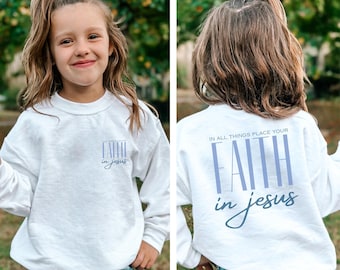Sudadera infantil «Fe en Jesús» • Camiseta con versículo bíblico cristiano para niños • Sudadera con versículo bíblico inspirador • Ropa infantil para amantes de Jesús