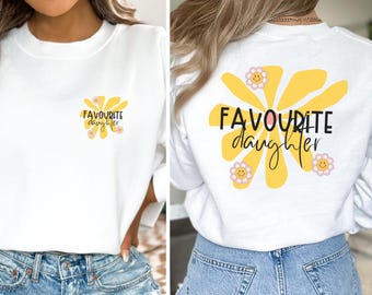 Favourite Daughter Sweatshirt • Cute Flower Smiley Graphic Crewneck • Aesthetic Daughter Gift Shirt • Retro Flower Hoodie, Mother’s Day Gift
