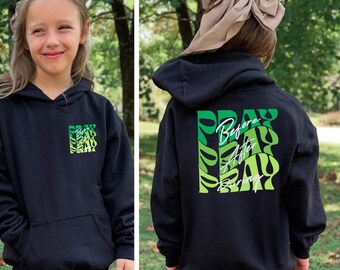 Felpa con cappuccio per bambini "Prega prima, dopo e durante", felpa con cappuccio per bambini "Prega", felpa con cappuccio con citazione alla moda per ragazze