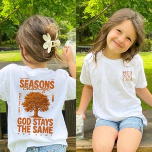 HEBREWS 13:8 Retro Christian Tee for Girls, Boho Flower Girl Shirt, Jesus Shirt for Kids, Christian Girls Shirt, Church Shirt