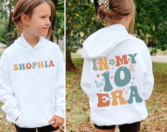 Personalized In My 10 Era Hoodie I Custom Name 10th Birthday Hoodie Retro Groovy Butterfly Kids Sweatshirt I Birthday Gift For Girls