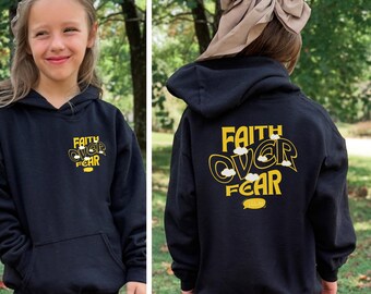 Faith Over Fear Kids Hoodie – Christian Hoodie for Girls, Black Faith Sweatshirt, Psalm 118