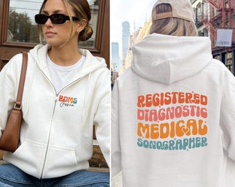 RDMS Zip Hoodie – Registered Diagnostic Medical Sonographer Hoodie, Sonography Tech Gift, Personalized RDMS Jacket