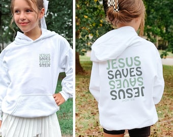 Sudadera con capucha «Jesús salva a los niños» • Sudadera con capucha con versículo bíblico cristiano para niños • Sudadera con capucha con versículo bíblico Juan 3:16 • Sudadera infantil inspiradora