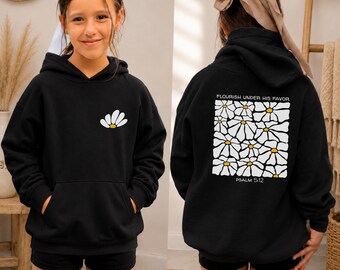 Flourish Under His Favor Kids Christian Shirts, Retro Christian Kids Christian Sweatshirt for Girl Youth, Jesus Bible Verse Sweatshirt