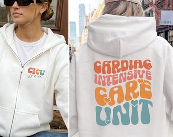 Felpa con cappuccio e zip personalizzata per unità di terapia intensiva cardiologica (CICU), felpa personalizzata per unità di terapia intensiva cardiologica, giacca con cappuccio retrò per infermieri di terapia intensiva cardiologica