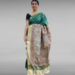 Pure Tussar Ghicha Silk Saree with Hand-Painted Madhubani Art