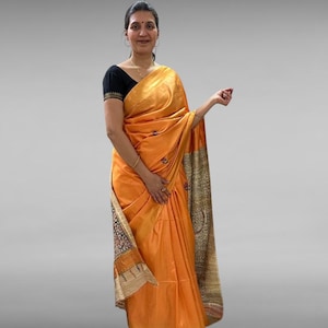 Pure Tussar Ghicha Silk Saree with Hand-Painted Madhubani Art