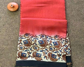 Katoenen zijden sari met blouse en Chanderi-print