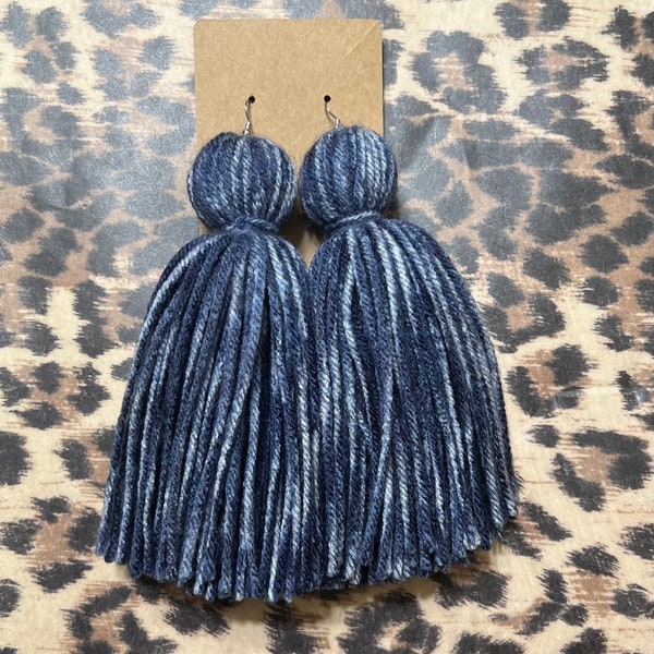 Denim Tassel Earrings