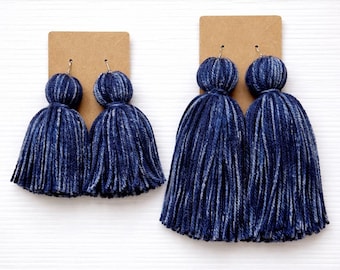 Denim Tassel Earrings