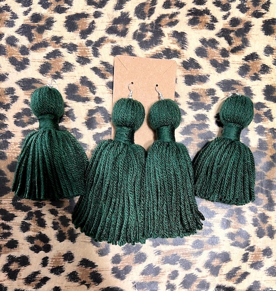 Hunter Green Tassel Earrings