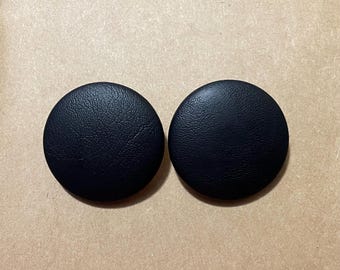Black Faux Leather Oversized Button Earrings