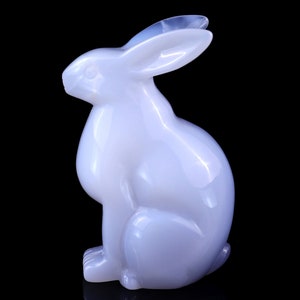 4.0” Natural Blue Chalcedony Hand Carved Crystal Rabbit Sculpture, Unique Crystal Carving for Home Decor & Collectors, Handcrafted Gift