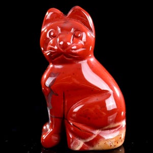 2,0" natuurlijke rode jaspis handgesneden kristal cartoon kat sculptuur, uniek kristal snijwerk, woondecoratie en verzamelaars, handgemaakt cadeau