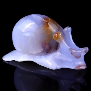 4.3” Natural Blue Chalcedony Hand Carved Crystal Snail Sculpture, Unique Crystal Carving for Home Decor & Collectors, Handcrafted Gift
