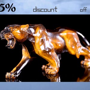 9.4” Natural Tiger Iron Eye Hand Carved Crystal Leopard Sculpture,Unique Crystal Carving for Home Decor, Handcrafted Gift