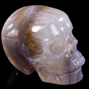 3.0” Natural Geode Agate Hand Carved Crystal Skull Sculpture, Unique Crystal Carving for Home Decor, Handcrafted Gift