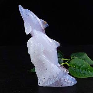 Blue Chalcedony Mineral and Rock Carved Crystal Dolphin, Nice Dolphin Sculpture for Home Decor, Hand Craft Dolphin Statue