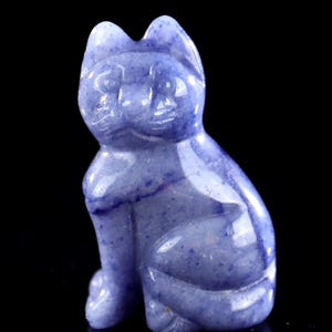 Escultura de gato de dibujos animados de cristal de aventurina azul natural tallada a mano de 2.0", talla de cristal única, decoración del hogar y colección, regalo artesanal