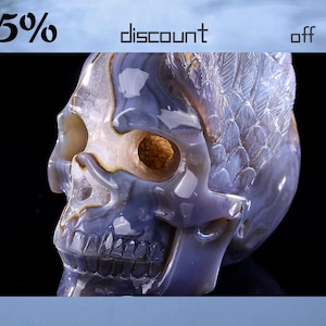 6” Natural Geode Agate Hand Carved Crystal Skull Sculpture, Unique Crystal Carving for Home Decor & Collectors, Handcrafted Gift