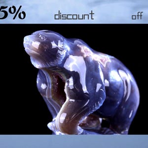 8.7” Natural Geode Agate Hand Carved Crystal Polar Bear Sculpture, Unique Crystal Carving for Home Decor & Collectors, Handcrafted Gift