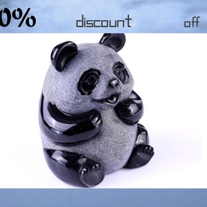 3.0” Natural Black Obsidian Hand Carved Crystal Panda Sculpture,Unique Crystal Carving for Home Decor, Handcrafted Gift