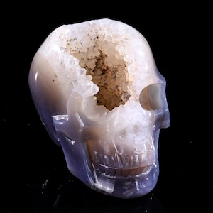 5.2” Natural Geode Agate Hand Carved Crystal Skull Sculpture, Unique Crystal Carving for Home Decor & Collectors, Handcrafted Gift